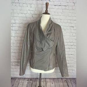 Faux Leather and Cotton Jacket. Color is taupe.